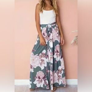 High Waist Floral Printed Wide Leg Pants- EUC
